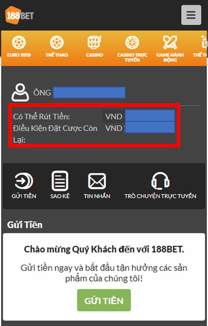 Điều kiện rút tiền 188bet Kiểm tra điều kiện rút tiền còn lại trên giao diện 188bet