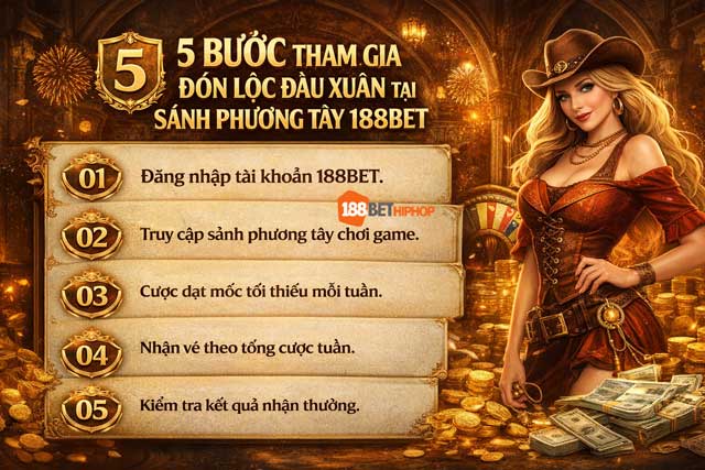 Các bước tham gia khuyến mãi 188BET Quy trình 5 bước tham gia rút thăm trúng thưởng Đón lộc đầu xuân 188BET